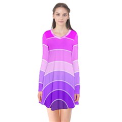 Pink Rainbow Purple Design Pattern Long Sleeve V-neck Flare Dress by Pakjumat