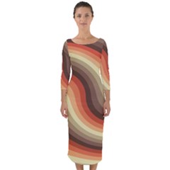 Twirl Swirl Waves Pattern Quarter Sleeve Midi Bodycon Dress