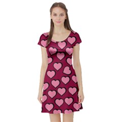 Pattern Pink Abstract Heart Short Sleeve Skater Dress by Pakjumat