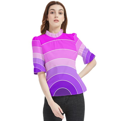 Pink Rainbow Purple Design Pattern Frill Neck Blouse by Pakjumat