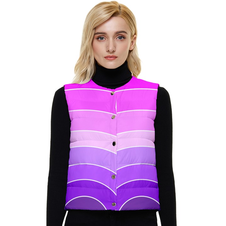 Pink Rainbow Purple Design Pattern Women s Button Up Puffer Vest