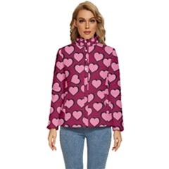 Pattern Pink Abstract Heart Women s Puffer Bubble Jacket Coat by Pakjumat