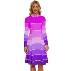 Pink Rainbow Purple Design Pattern Long Sleeve Shirt Collar A-line Dress by Pakjumat