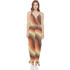 Twirl Swirl Waves Pattern Sleeveless Tie Ankle Chiffon Jumpsuit