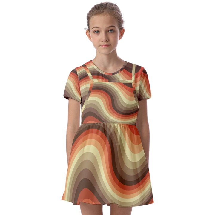 Twirl Swirl Waves Pattern Kids  Short Sleeve Pinafore Style Dress