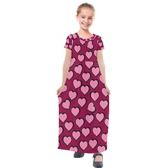 Pattern Pink Abstract Heart Kids  Short Sleeve Maxi Dress by Pakjumat