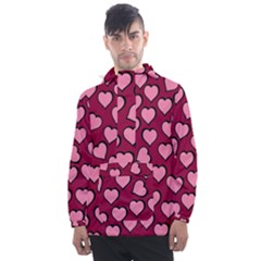 Pattern Pink Abstract Heart Men s Front Pocket Pullover Windbreaker by Pakjumat