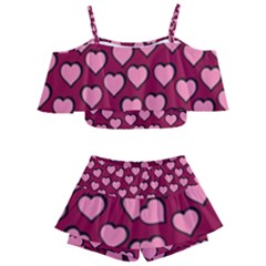 Pattern Pink Abstract Heart Kids  Off Shoulder Skirt Bikini by Pakjumat