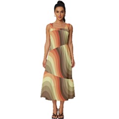 Twirl Swirl Waves Pattern Square Neckline Tiered Midi Dress