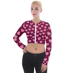 Pattern Pink Abstract Heart Long Sleeve Cropped Velvet Jacket by Pakjumat