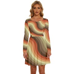 Twirl Swirl Waves Pattern Long Sleeve Wide Neck Velvet Dress by Pakjumat