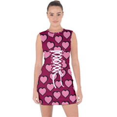 Pattern Pink Abstract Heart Lace Up Front Bodycon Dress by Pakjumat