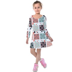 Mint Black Coral Heart Paisley Kids  Long Sleeve Velvet Dress by Pakjumat