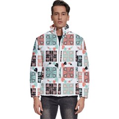 Mint Black Coral Heart Paisley Men s Puffer Bubble Jacket Coat by Pakjumat