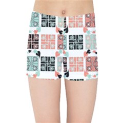 Mint Black Coral Heart Paisley Kids  Sports Shorts by Pakjumat