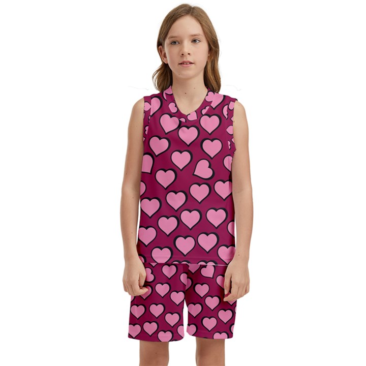 Pattern Pink Abstract Heart Kids  Basketball Mesh Set