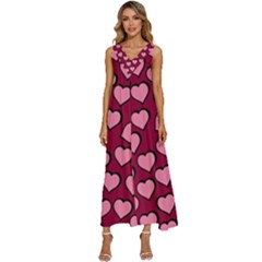 Pattern Pink Abstract Heart V-neck Sleeveless Loose Fit Overalls by Pakjumat