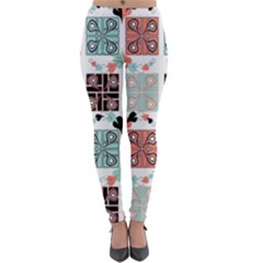 Mint Black Coral Heart Paisley Lightweight Velour Leggings by Pakjumat