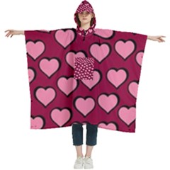 Pattern Pink Abstract Heart Women s Hooded Rain Ponchos by Pakjumat