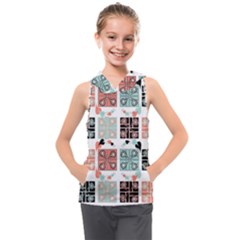 Mint Black Coral Heart Paisley Kids  Sleeveless Hoodie by Pakjumat