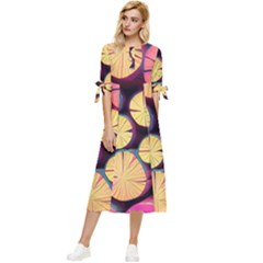 Wood Firewood Wooden Bow Sleeve Chiffon Midi Dress by Pakjumat