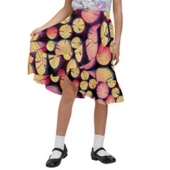 Wood Firewood Wooden Kids  Ruffle Flared Wrap Midi Skirt by Pakjumat