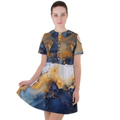 Abstract Marble Design Background Short Sleeve Shoulder Cut Out Dress 