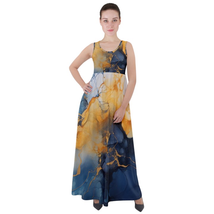 Abstract Marble Design Background Empire Waist Velour Maxi Dress