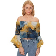 Abstract Marble Design Background Off Shoulder Flutter Bell Sleeve Top by Pakjumat