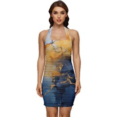 Abstract Marble Design Background Sleeveless Wide Square Neckline Ruched Bodycon Dress by Pakjumat