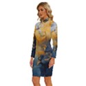 Abstract Marble Design Background Long Sleeve Shirt Collar Bodycon Dress View2