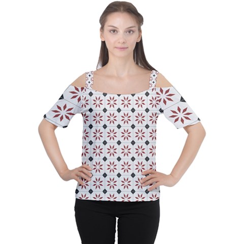 Tile Pattern Design Flowers Cutout Shoulder T-shirt by Pakjumat