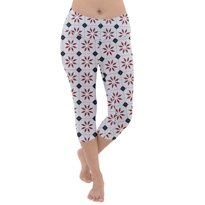 Tile Pattern Design Flowers Lightweight Velour Capri Yoga Leggings