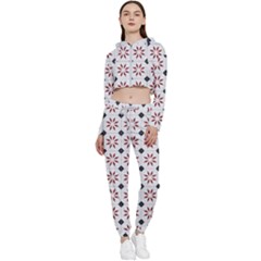 Tile Pattern Design Flowers Cropped Zip Up Lounge Set by Pakjumat