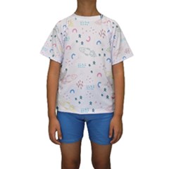 Spaceship Pattern Star Kids  Short Sleeve Swimwear by Pakjumat