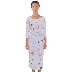 Spaceship Pattern Star Quarter Sleeve Midi Bodycon Dress by Pakjumat