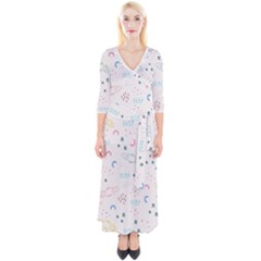 Spaceship Pattern Star Quarter Sleeve Wrap Maxi Dress by Pakjumat