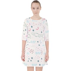 Spaceship Pattern Star Quarter Sleeve Pocket Dress by Pakjumat