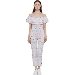 Spaceship Pattern Star Bardot Ruffle Jumpsuit