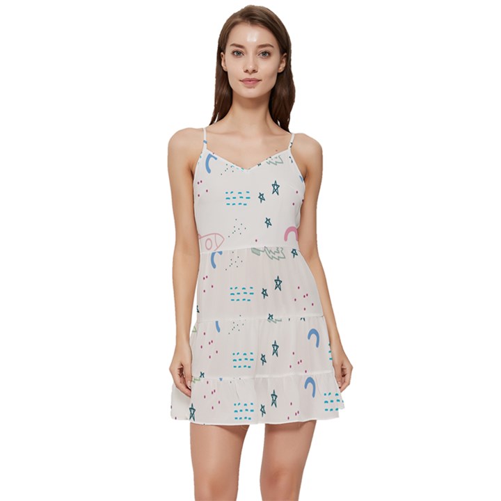 Spaceship Pattern Star Short Frill Dress