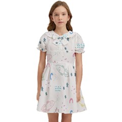 Spaceship Pattern Star Kids  Bow Tie Puff Sleeve Dress by Pakjumat