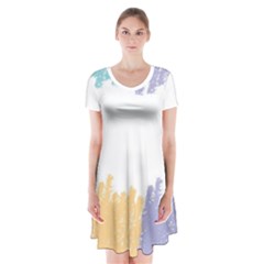 Border Frame Colorful Brush Strokes Short Sleeve V-neck Flare Dress by Pakjumat