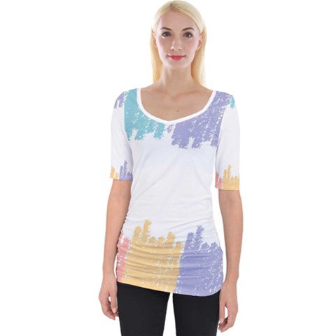 Border Frame Colorful Brush Strokes Wide Neckline T-shirt by Pakjumat