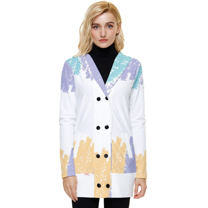 Border Frame Colorful Brush Strokes Button Up Hooded Coat 