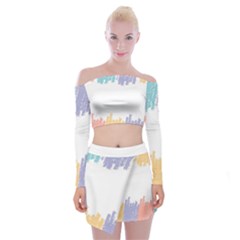 Border Frame Colorful Brush Strokes Off Shoulder Top With Mini Skirt Set by Pakjumat