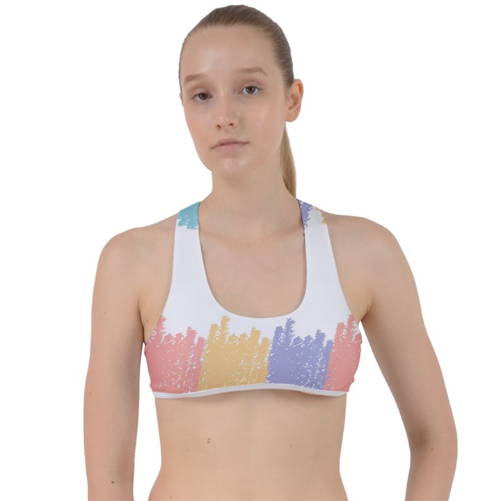 Border Frame Colorful Brush Strokes Criss Cross Racerback Sports Bra