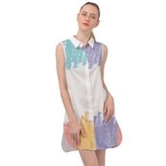 Border Frame Colorful Brush Strokes Sleeveless Shirt Dress by Pakjumat