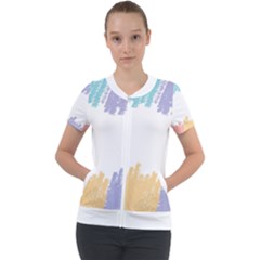 Border Frame Colorful Brush Strokes Short Sleeve Zip Up Jacket by Pakjumat