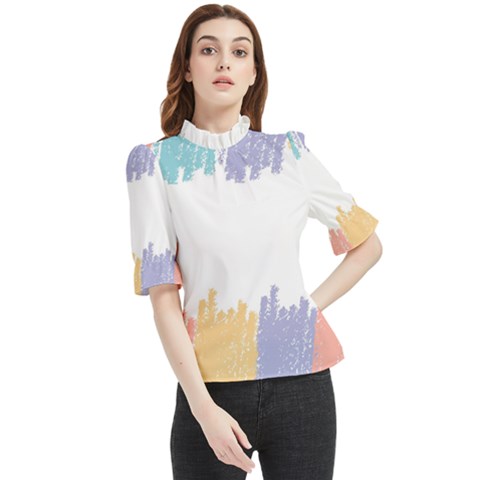 Border Frame Colorful Brush Strokes Frill Neck Blouse by Pakjumat