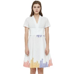 Border Frame Colorful Brush Strokes Short Sleeve Waist Detail Dress